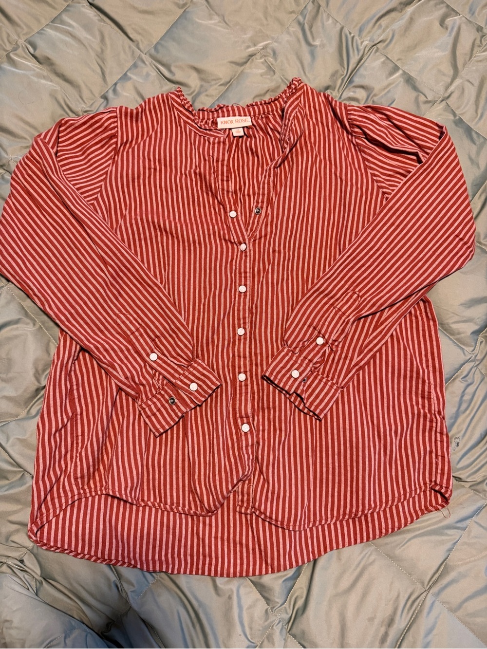 Striped Button-Front Women's Top in Rust Pink